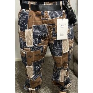 Mens Script Letter Print Cargo Jogger Pants Brown Black Elastic Ankle  XL